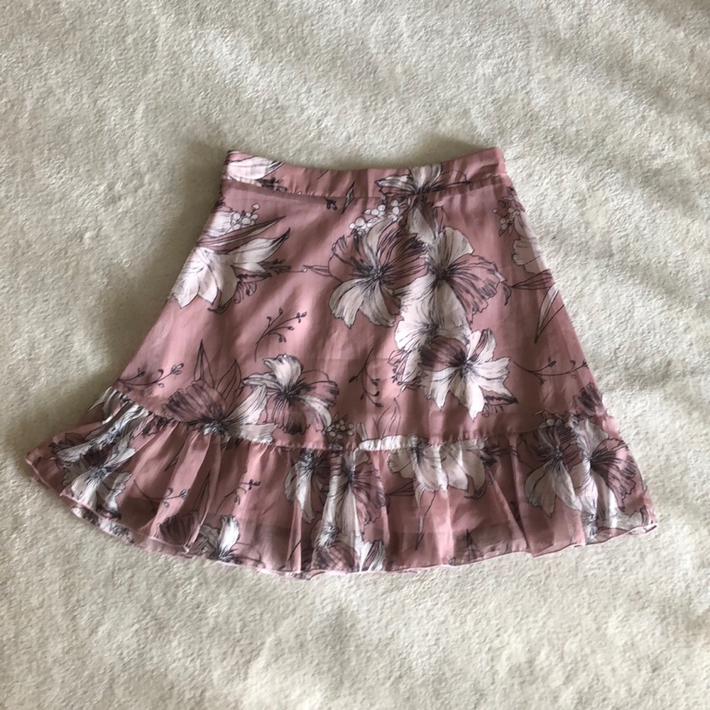 Toby Heart Ginger floral printed ruffle hem chiffon skirt